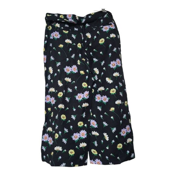 Ann Taylor LOFT Linen Blend Black Floral Wide Leg Crop Pants L Petite  NEW - Picture 8 of 9